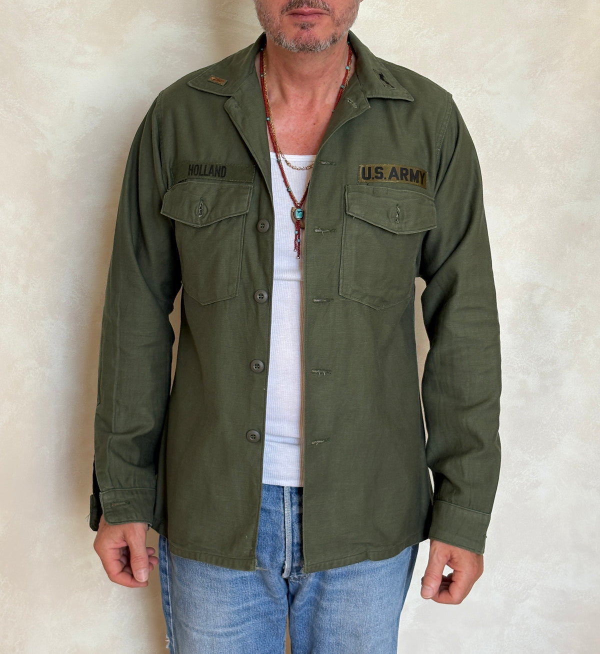 Med. Authentic 1970 Vietnam Era U.S. Army OG-107 Utility Shirt / Sateen Fatigue Shirt-AJ357 Studio