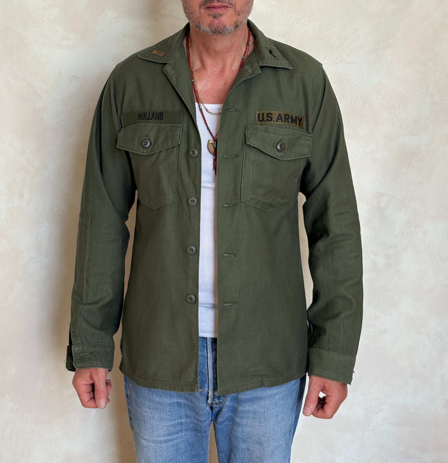 Med. Authentic 1970 Vietnam Era U.S. Army OG-107 Utility Shirt / Sateen Fatigue Shirt
