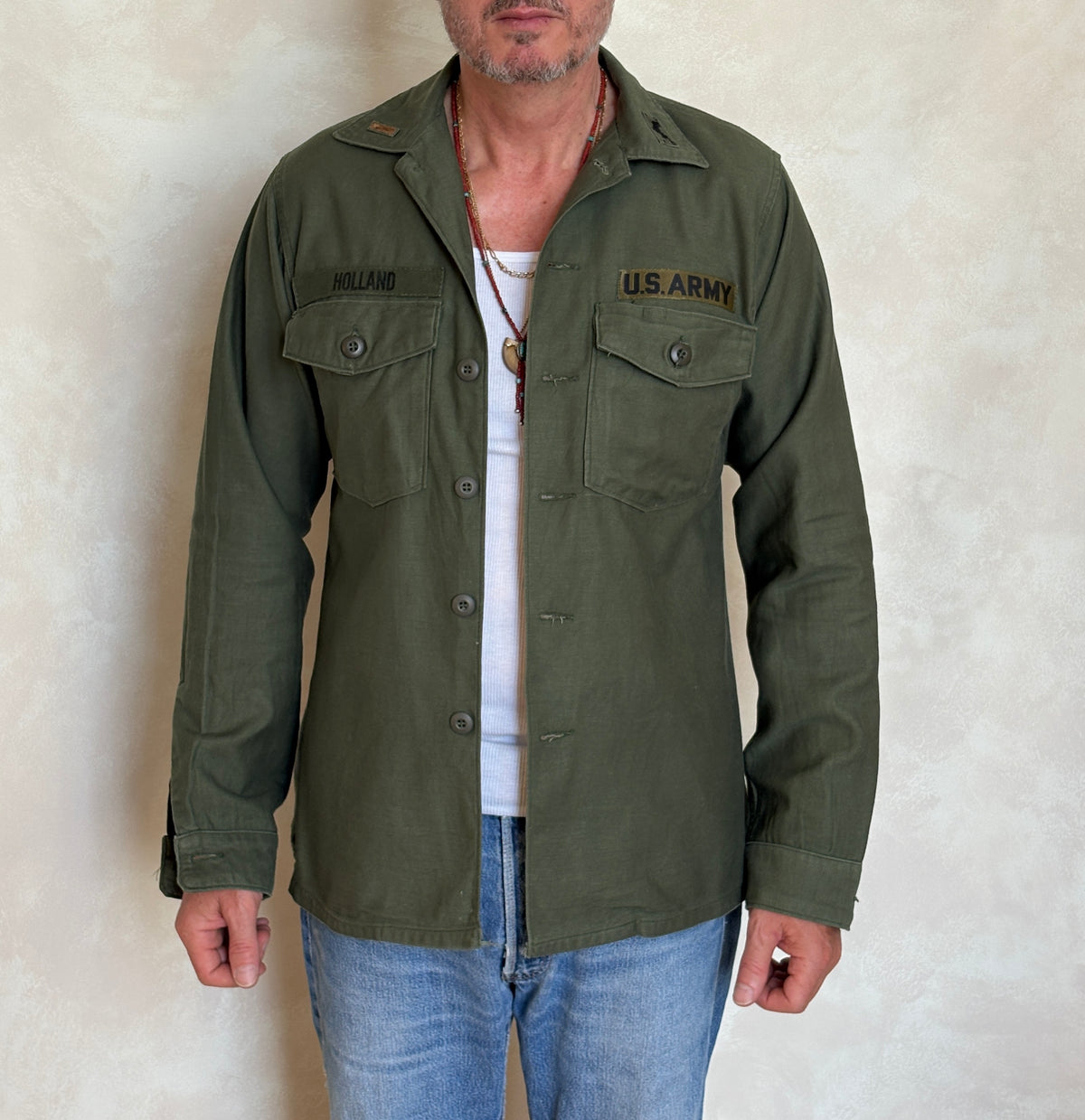 Med. Authentic 1970 Vietnam Era U.S. Army OG-107 Utility Shirt / Sateen Fatigue Shirt-AJ357 Studio