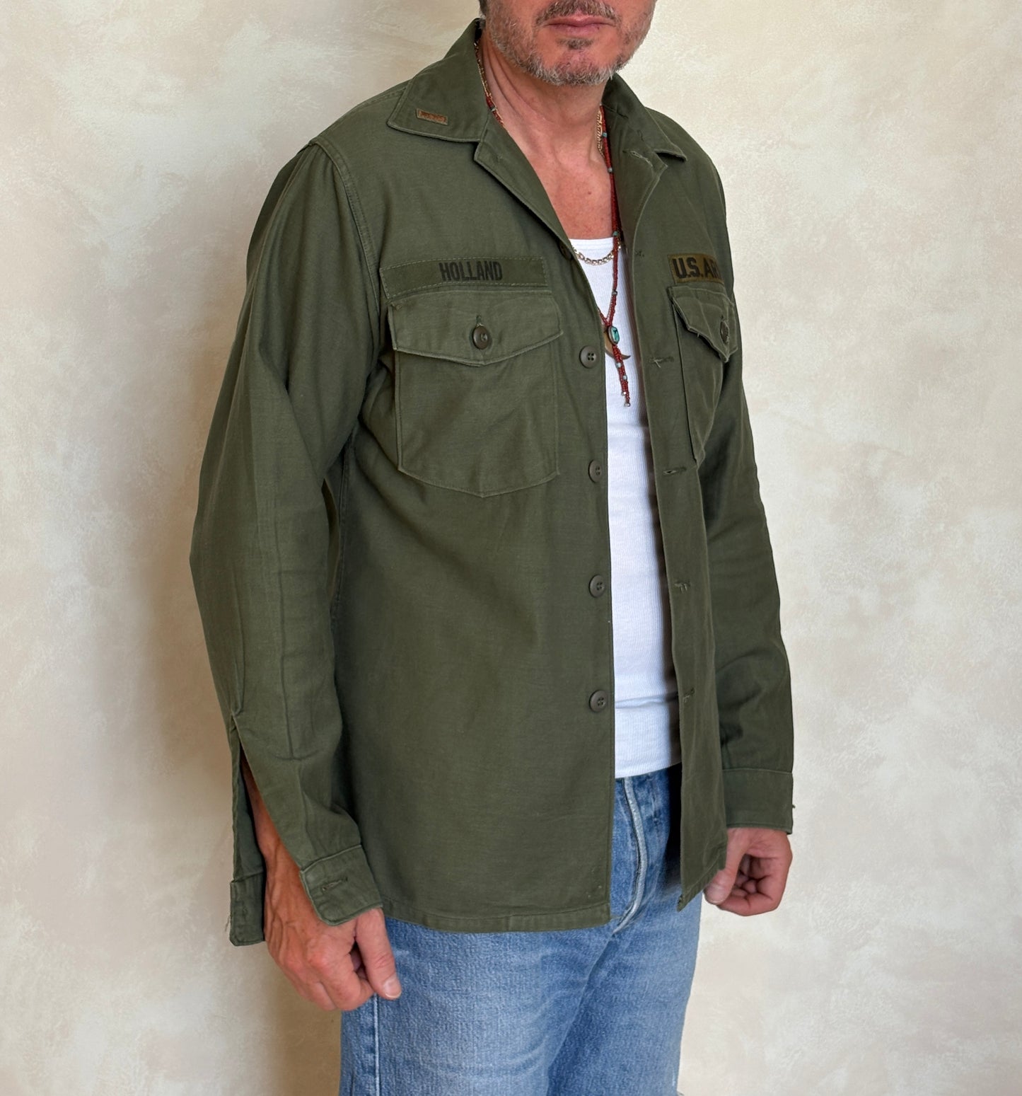 Med. Authentic 1970 Vietnam Era U.S. Army OG-107 Utility Shirt / Sateen Fatigue Shirt