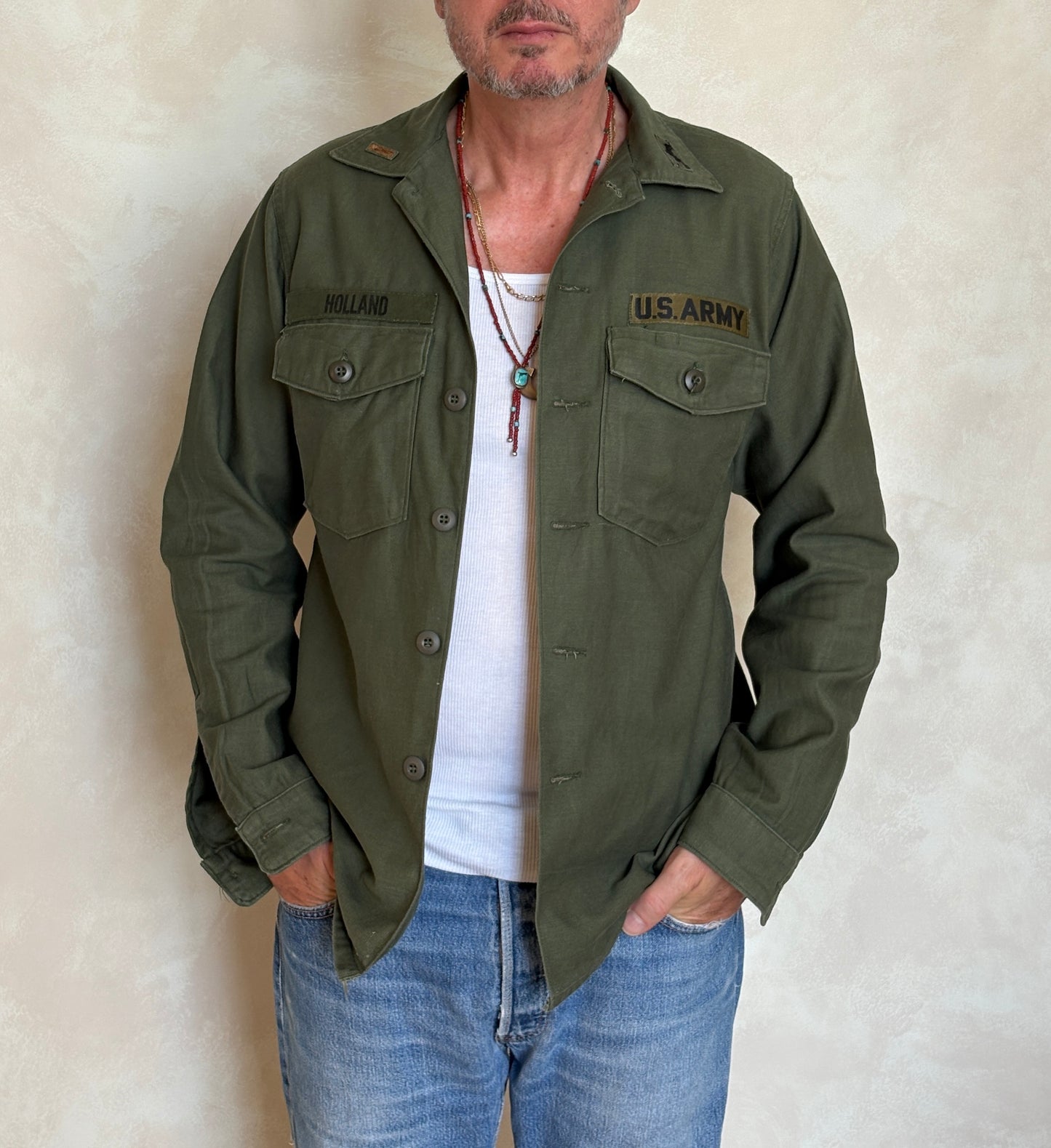Med. Authentic 1970 Vietnam Era U.S. Army OG-107 Utility Shirt / Sateen Fatigue Shirt