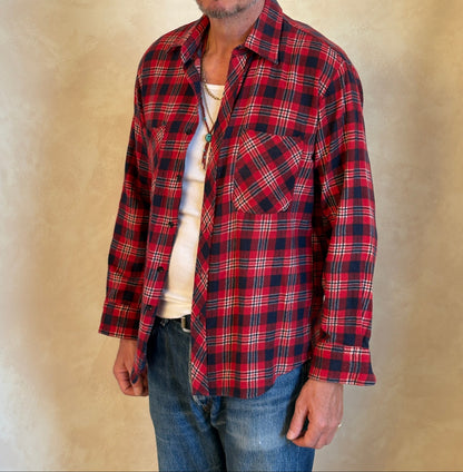 Size Med. Vintage 80s Flannel Plaid Shirt – Retro Grunge Workwear-AJ357 Studio