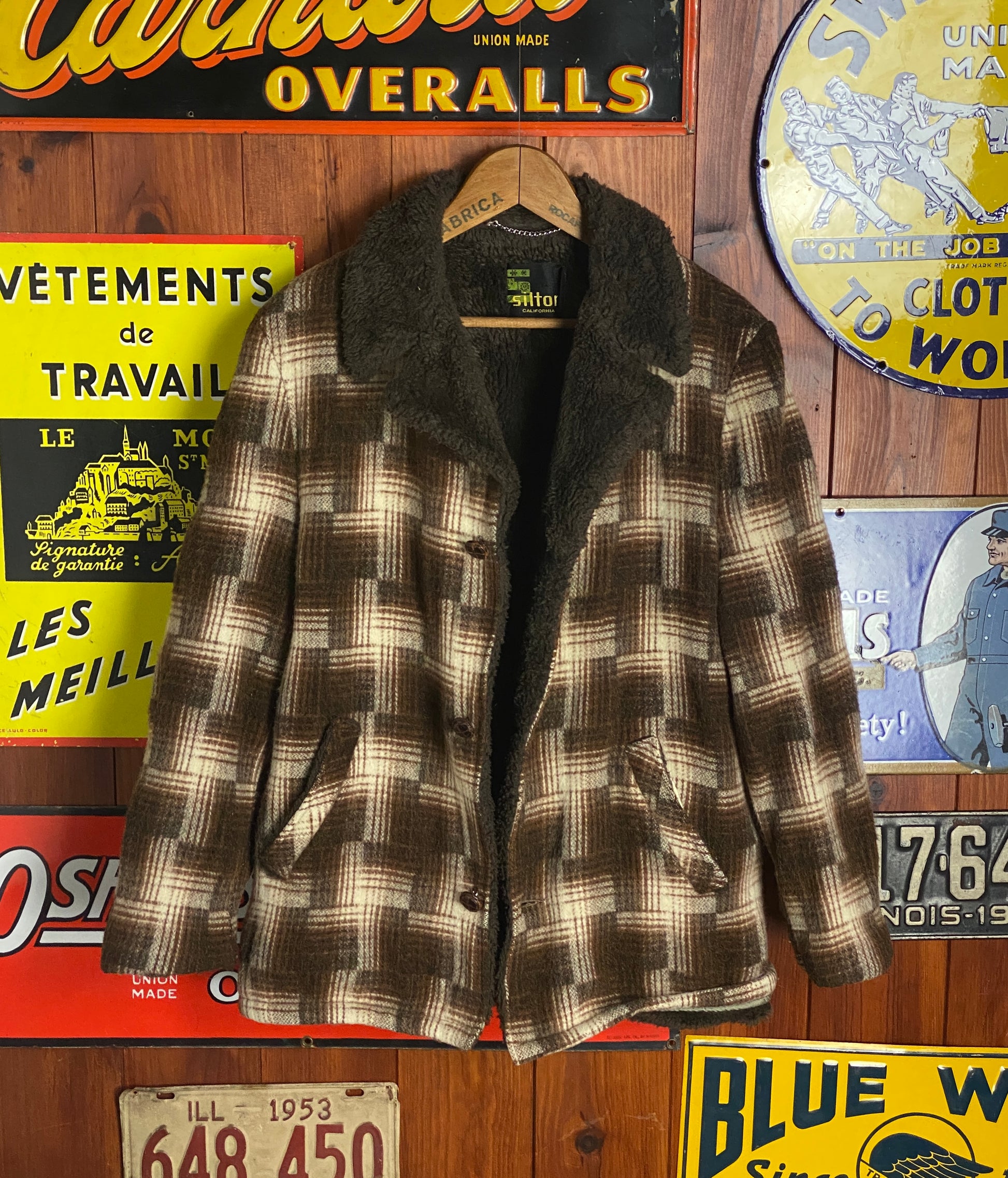 Vintage 70s plaid wool coat by Silton – classic winter style made in USA – size 44 us / 54 eu-AJ357 Studio