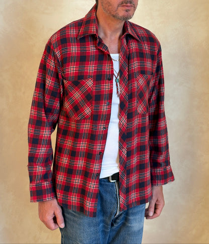 Size Med. Vintage 80s Flannel Plaid Shirt – Retro Grunge Workwear-AJ357 Studio