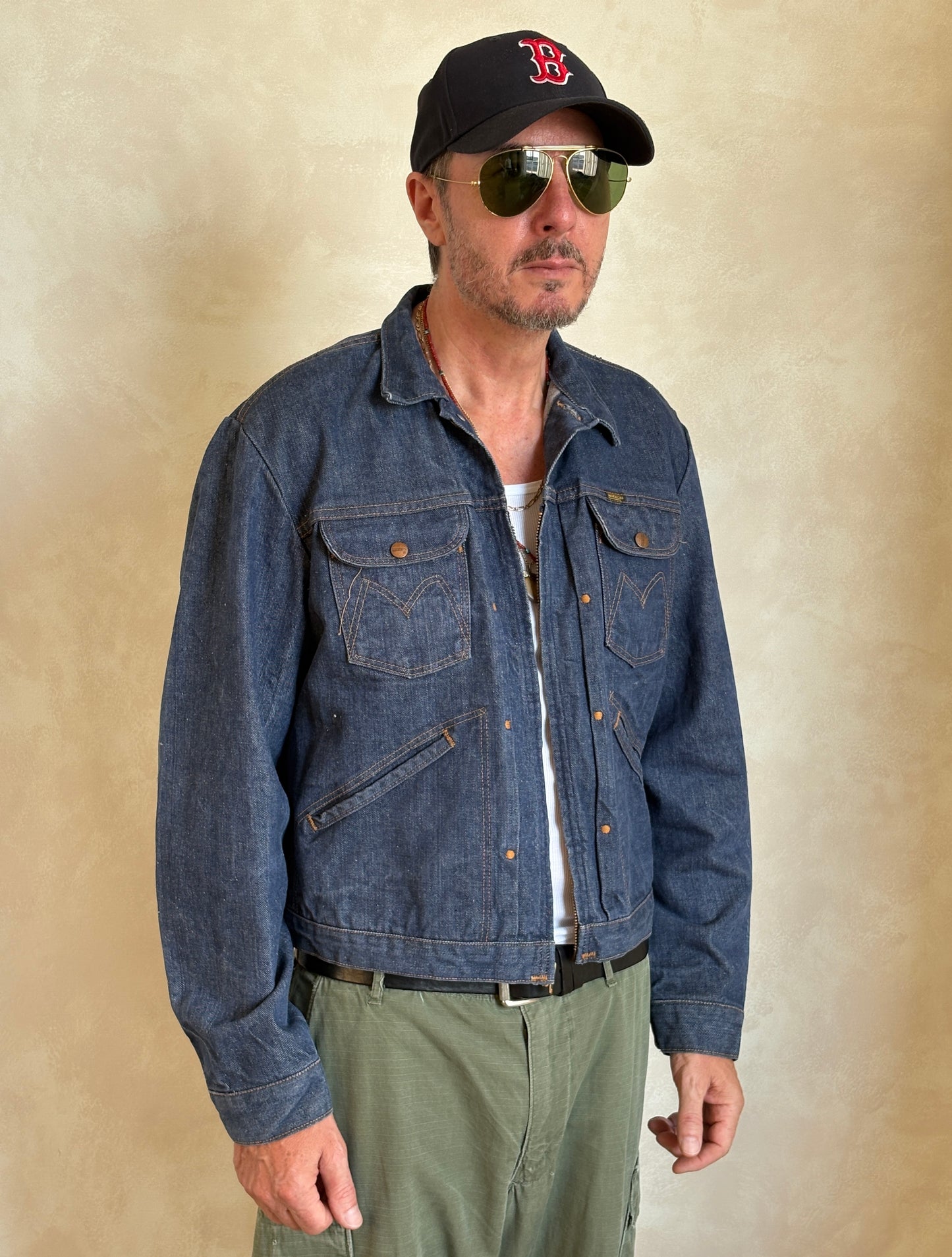 Size 46US / 56EU. Authentic 24MJZ Maverick Jacket – USA-Made Raw Denim Classic