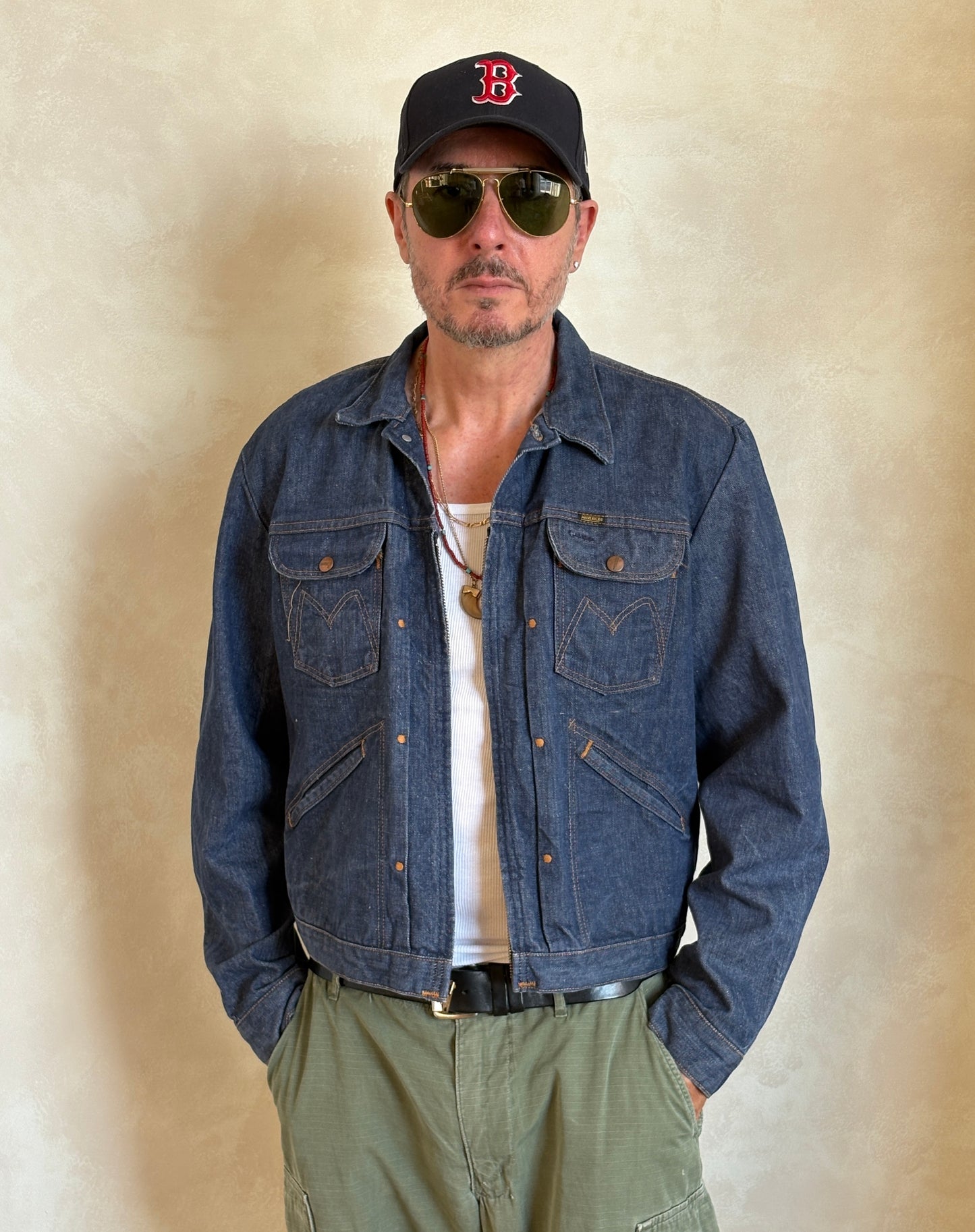 Size 46US / 56EU. Authentic 24MJZ Maverick Jacket – USA-Made Raw Denim Classic
