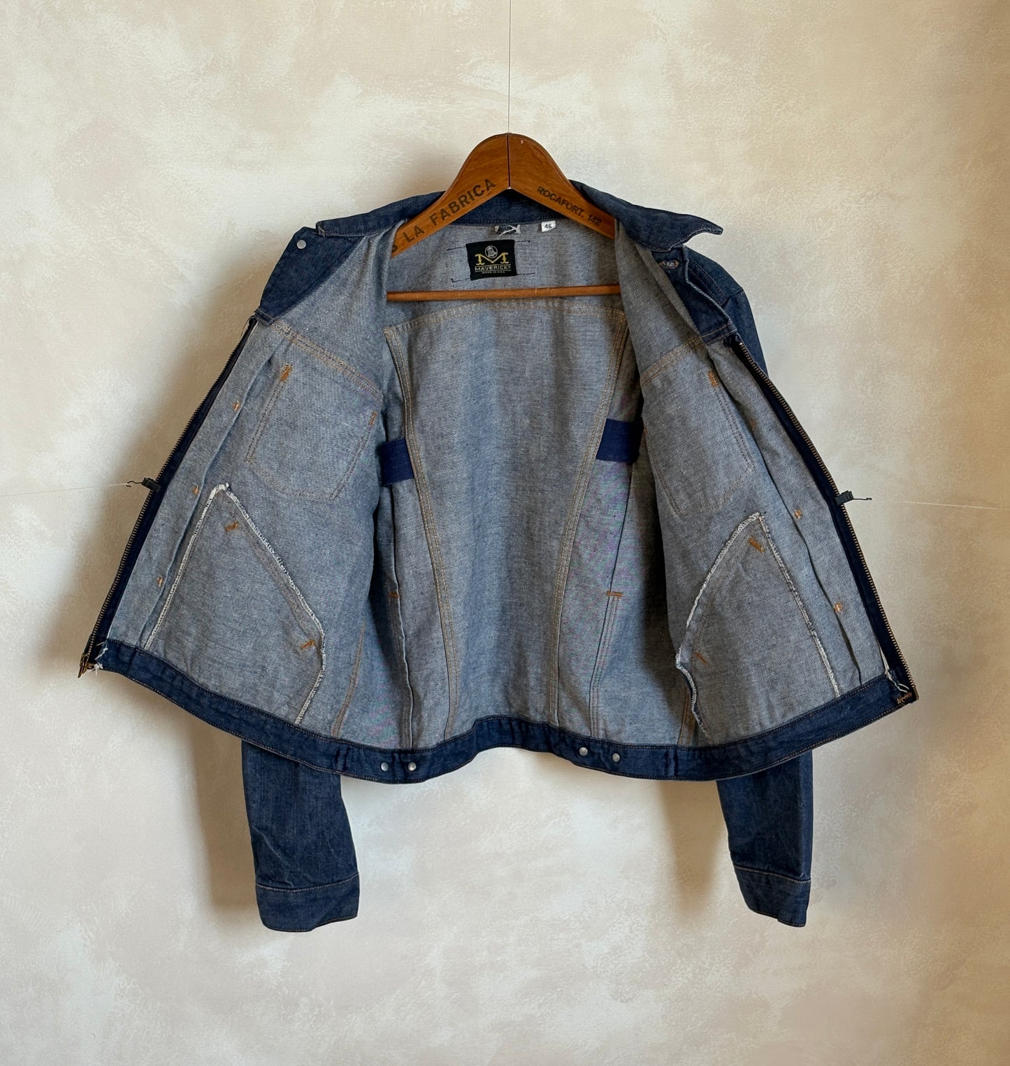 Size 46US / 56EU. Authentic 24MJZ Maverick Jacket – USA-Made Raw Denim Classic