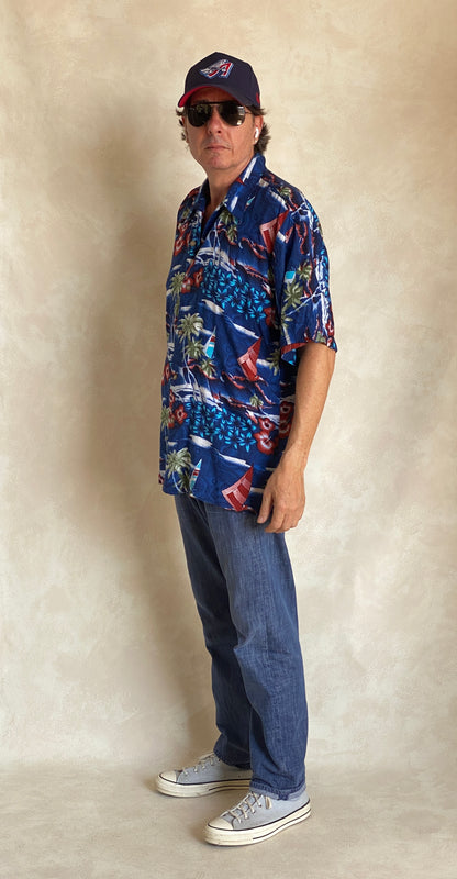 Size XL. Vintage 90s Rayon Hawaiian shirt-AJ357 Studio