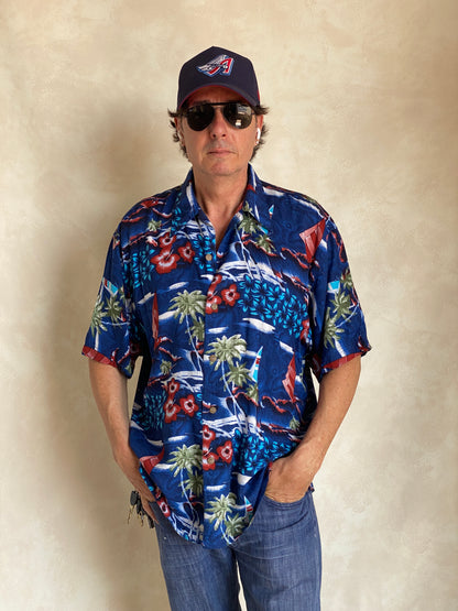 Size XL. Vintage 90s Rayon Hawaiian shirt-AJ357 Studio