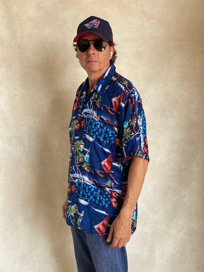 Size XL. Vintage 90s Rayon Hawaiian shirt-AJ357 Studio
