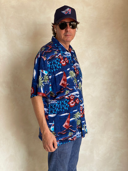 Size XL. Vintage 90s Rayon Hawaiian shirt-AJ357 Studio