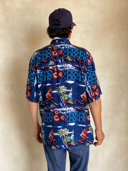 Size XL. Vintage 90s Rayon Hawaiian shirt-AJ357 Studio