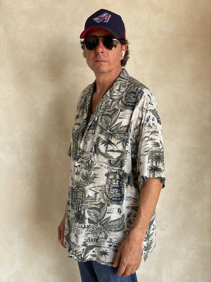 Size Large. Vintage 90s Rayon Hawaiian shirt-AJ357 Studio