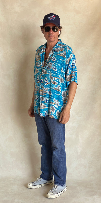 Size XL. Vintage 90s Rayon Hawaiian shirt by Pineapple Connection-AJ357 Studio
