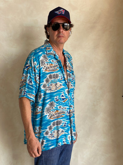Size XL. Vintage 90s Rayon Hawaiian shirt by Pineapple Connection-AJ357 Studio