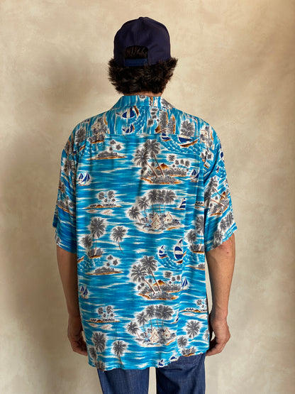 Size XL. Vintage 90s Rayon Hawaiian shirt by Pineapple Connection-AJ357 Studio