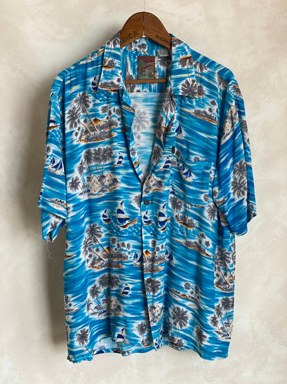 Size XL. Vintage 90s Rayon Hawaiian shirt by Pineapple Connection-AJ357 Studio