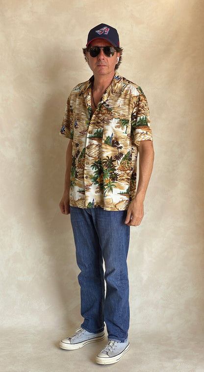 Size Large. Vintage 90s Polyester Hawaiian shirt by Kenington-AJ357 Studio