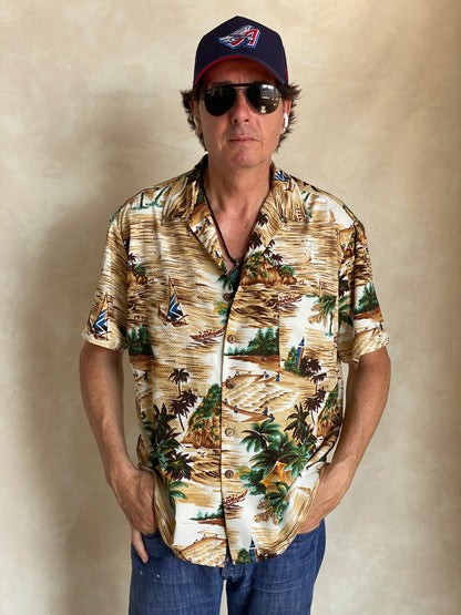 Size Large. Vintage 90s Polyester Hawaiian shirt by Kenington-AJ357 Studio