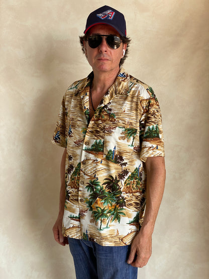 Size Large. Vintage 90s Polyester Hawaiian shirt by Kenington-AJ357 Studio