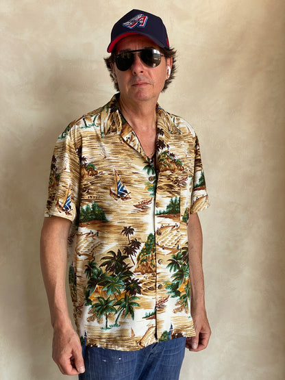 Size Large. Vintage 90s Polyester Hawaiian shirt by Kenington-AJ357 Studio