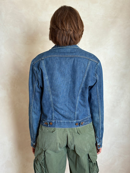Size 34US / 44EU. Authentic 80s Wrangler denim jacket -4 pockets- Made in the USA-AJ357 Studio