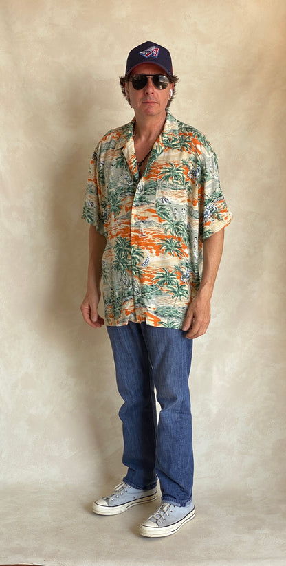 Size Large. Vintage 90s Rayon Hawaiian shirt by American Eagle-AJ357 Studio