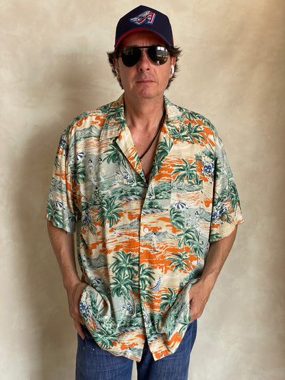 Size Large. Vintage 90s Rayon Hawaiian shirt by American Eagle-AJ357 Studio