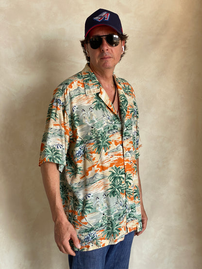 Size Large. Vintage 90s Rayon Hawaiian shirt by American Eagle-AJ357 Studio