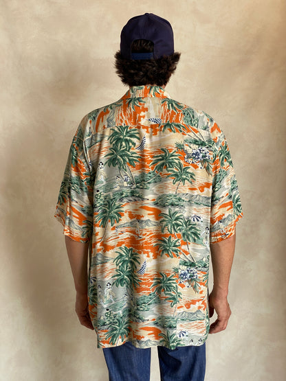 Size Large. Vintage 90s Rayon Hawaiian shirt by American Eagle-AJ357 Studio