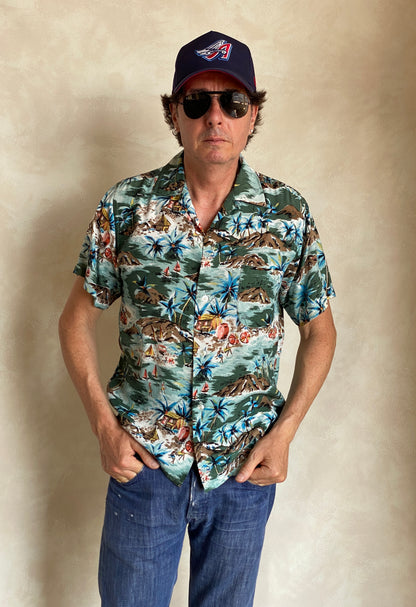 Size Medium. Vintage 90s Rayon Hawaiian shirt by Aloha Shirts Made in Japan-AJ357 Studio