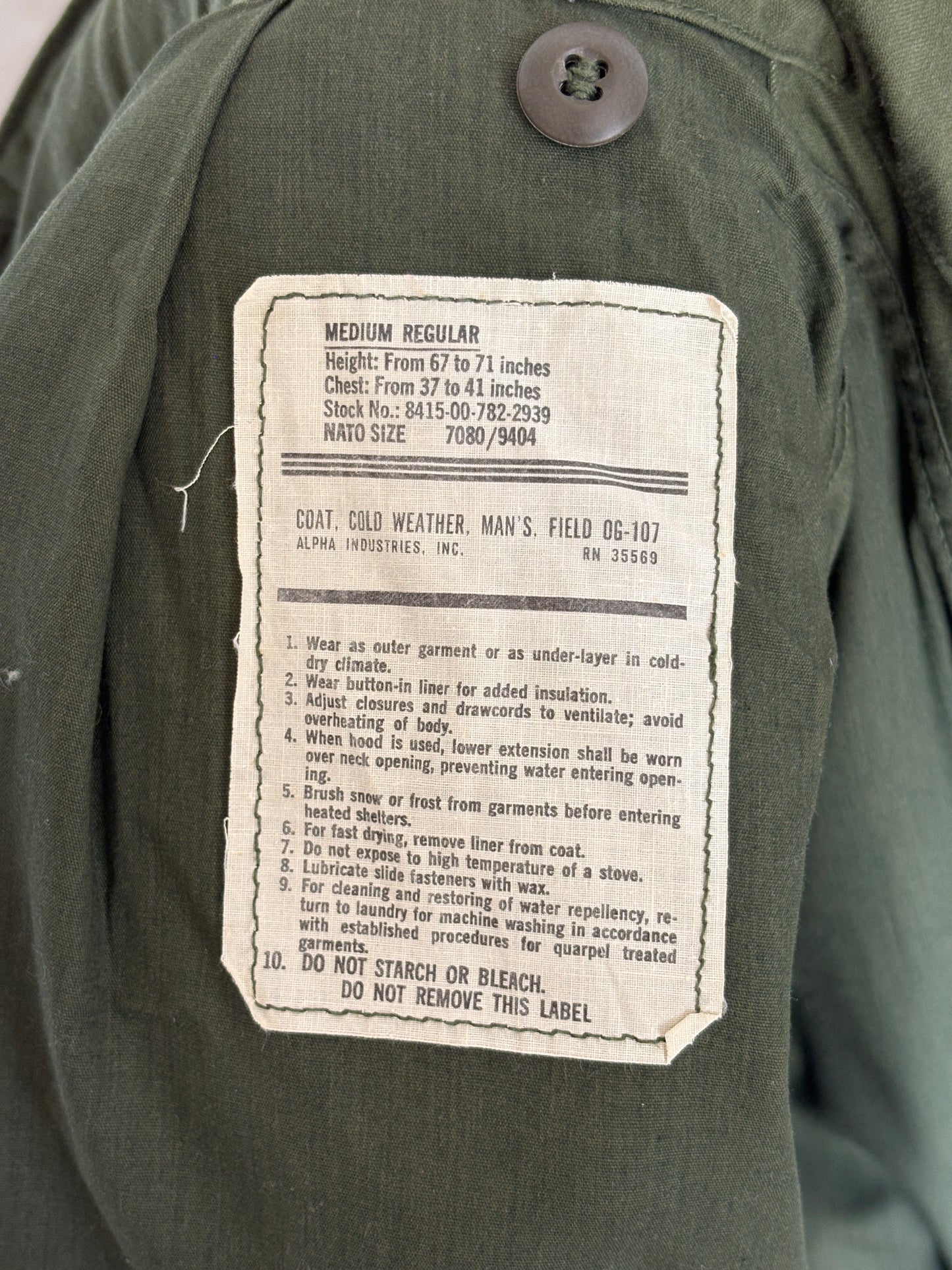 Authentic US Army M-65 Field Jacket by Alpha Industries – Vintage Military Combat Coat – Made in USA | Size Medium Regular | AJ357 Studio