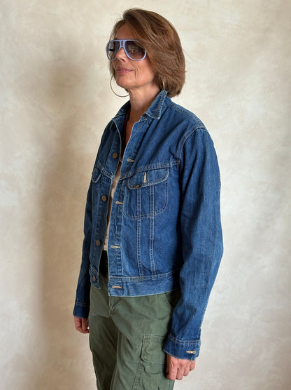 Vintage 1980s Lee Denim Jacket – 2 Chest Pockets – Made in USA – Size 20 – Classic Workwear Style-AJ357 Studio