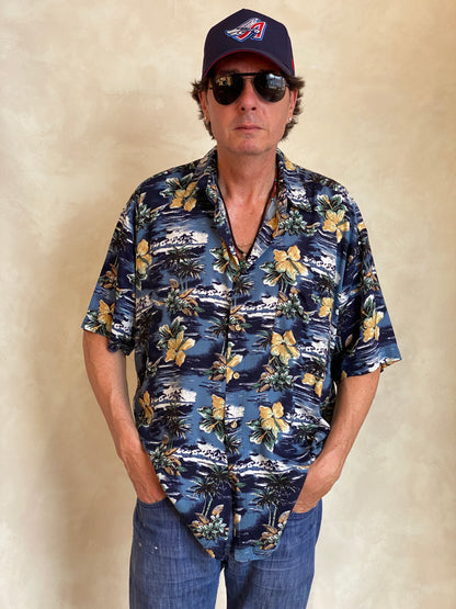 Size Large. Vintage 90s Rayon Hawaiian shirt by Natural Issue-AJ357 Studio