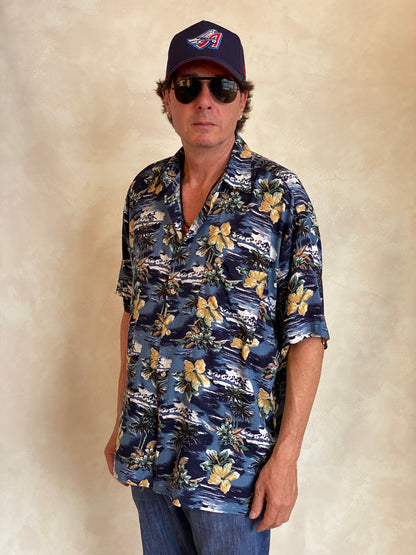 Size Large. Vintage 90s Rayon Hawaiian shirt by Natural Issue-AJ357 Studio
