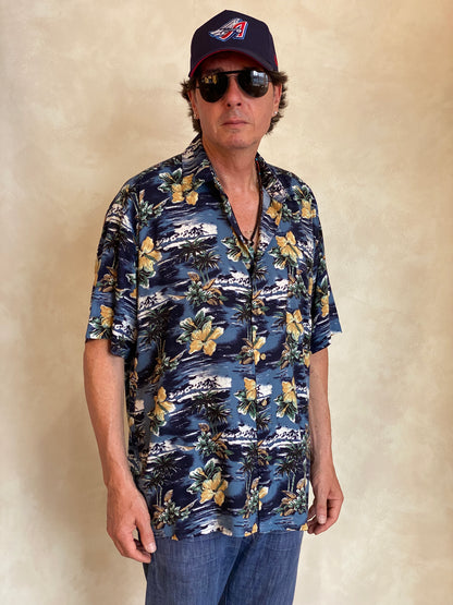 Size Large. Vintage 90s Rayon Hawaiian shirt by Natural Issue-AJ357 Studio
