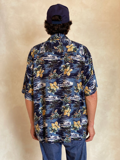 Size Large. Vintage 90s Rayon Hawaiian shirt by Natural Issue-AJ357 Studio