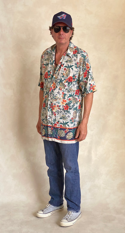 Size Large Long. Vintage 90s Rayon Hawaiian shirt-AJ357 Studio
