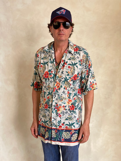 Size Large Long. Vintage 90s Rayon Hawaiian shirt-AJ357 Studio