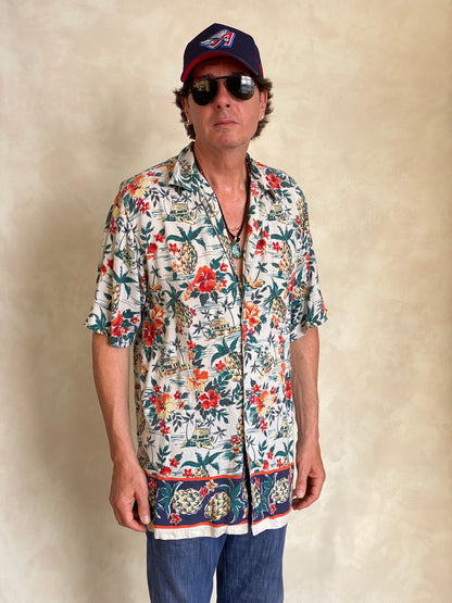 Size Large Long. Vintage 90s Rayon Hawaiian shirt-AJ357 Studio