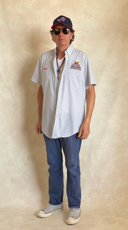 Large. Vintage Miller stripe Work shirt Made in USA-AJ357 Studio