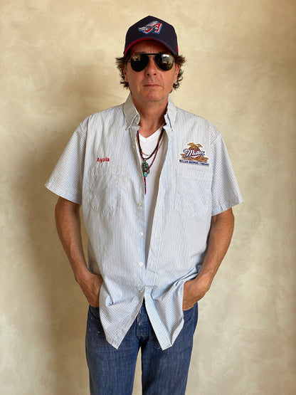 Large. Vintage Miller stripe Work shirt Made in USA-AJ357 Studio