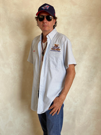 Large. Vintage Miller stripe Work shirt Made in USA-AJ357 Studio