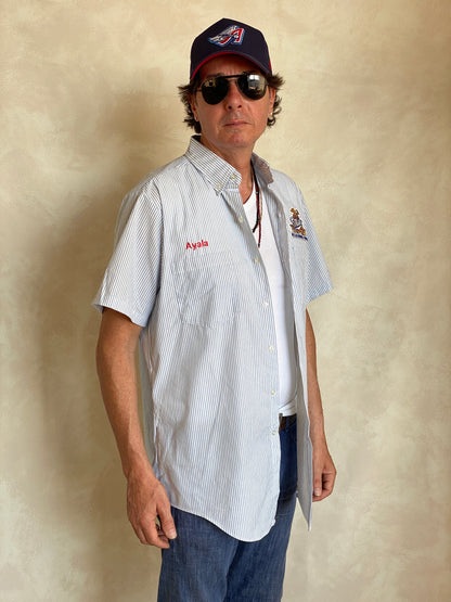 Large. Vintage Miller stripe Work shirt Made in USA-AJ357 Studio
