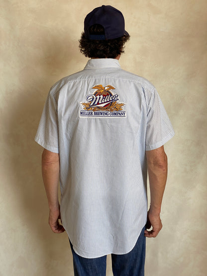 Large. Vintage Miller stripe Work shirt Made in USA-AJ357 Studio