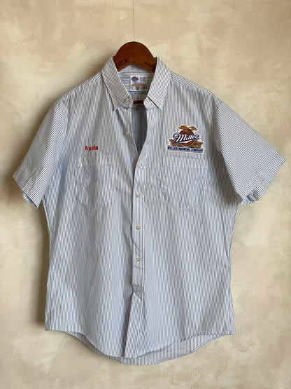 Large. Vintage Miller stripe Work shirt Made in USA-AJ357 Studio