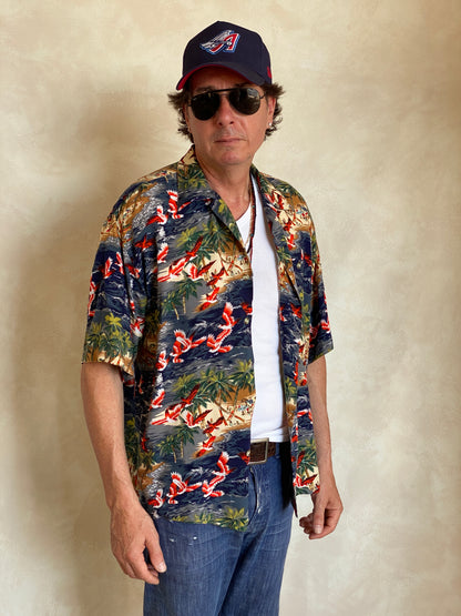 Size L. Vintage 90s polyester thin Hawaiian shirt-AJ357 Studio