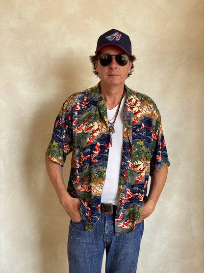 Size L. Vintage 90s polyester thin Hawaiian shirt-AJ357 Studio