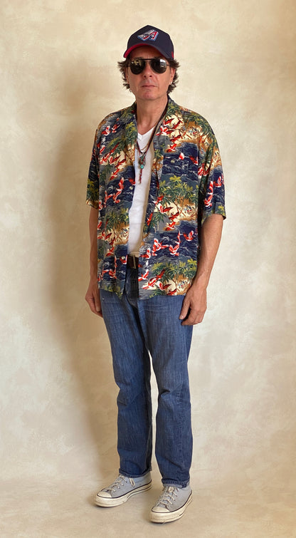 Size L. Vintage 90s polyester thin Hawaiian shirt-AJ357 Studio
