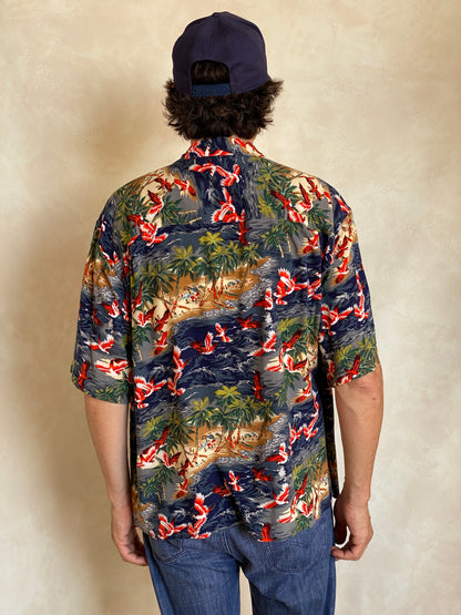 Size L. Vintage 90s polyester thin Hawaiian shirt-AJ357 Studio